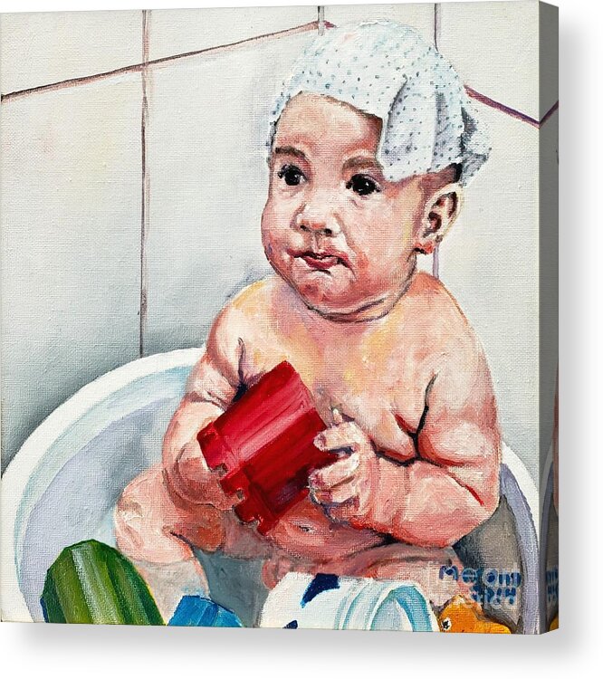 Tub Acrylic Print featuring the painting Too Small Tub by Merana Cadorette