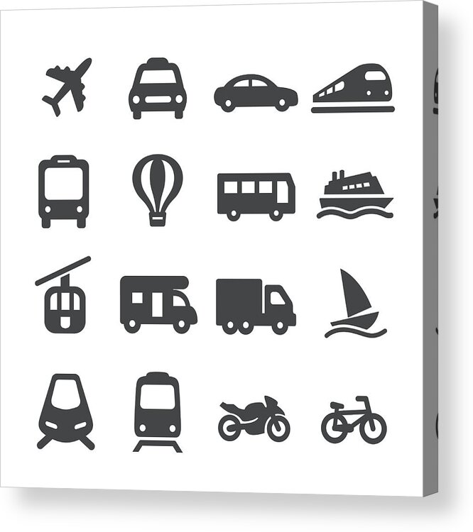 White Background Acrylic Print featuring the drawing Transportation Icons Set - Acme Series by -victor-