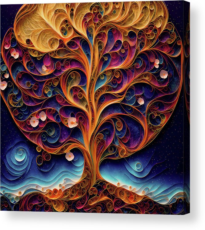 Tree Of Life Acrylic Print featuring the digital art Tree of Life - Paper Quilling by Peggy Collins