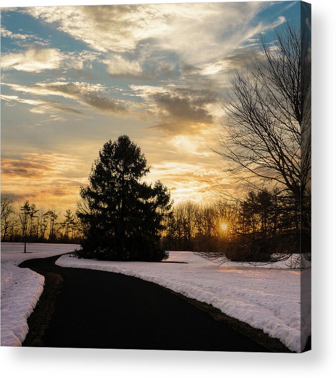 Sunrise Acrylic Print featuring the photograph Trexler Park - Upper Paths Winter Sunrise Square by Jason Fink