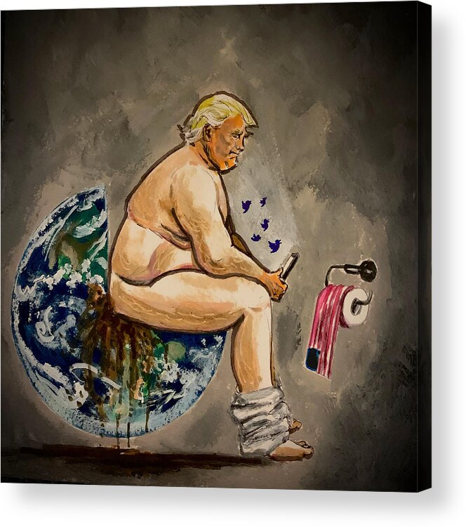 Idiot Acrylic Print featuring the painting Trump Dump by Joel Tesch