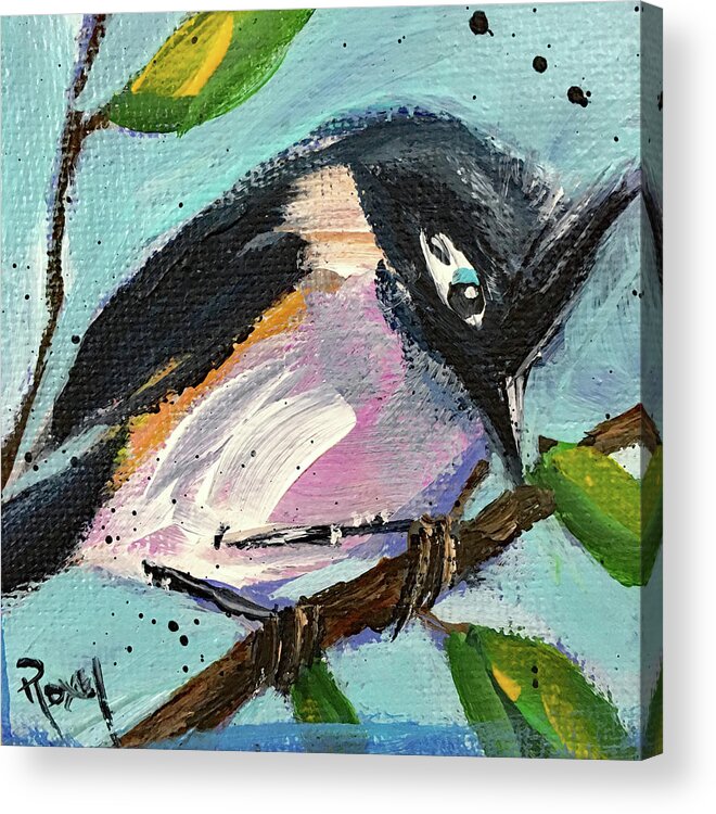 Titmouse Acrylic Print featuring the painting Tufted Titmouse by Roxy Rich