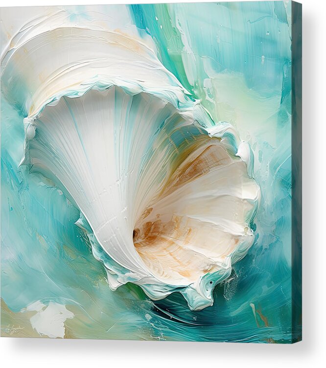 Seashell Acrylic Print featuring the painting Turquoise and White Art by Lourry Legarde