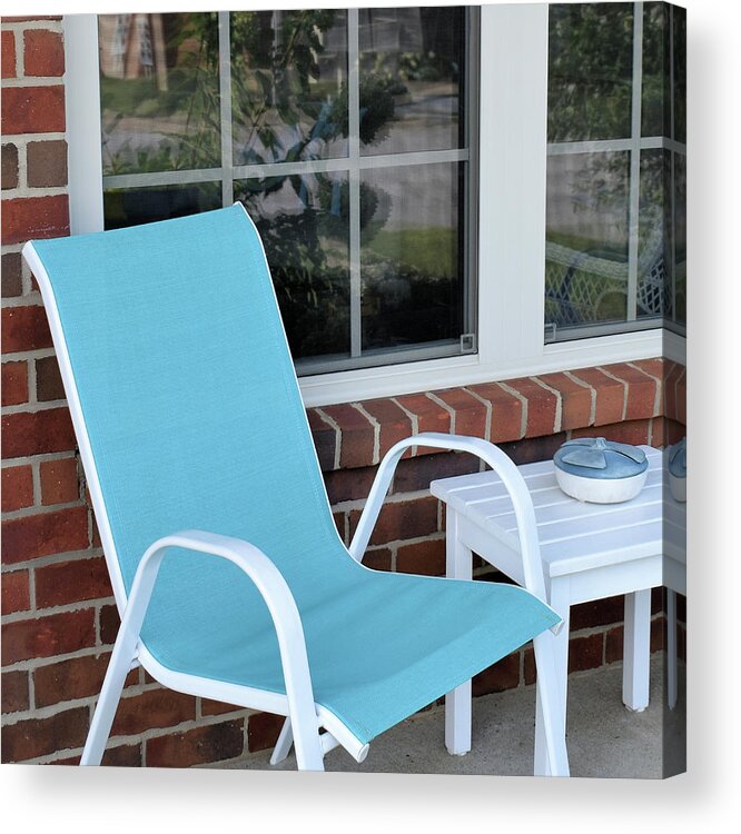 Chair Acrylic Print featuring the photograph Turquoise Chair On The Porch by Kathy K McClellan