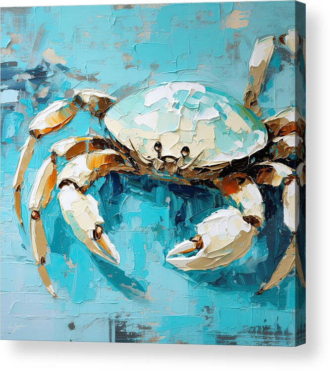 Seashell Acrylic Print featuring the painting Turquoise Crab - Sea Themed Art by Lourry Legarde