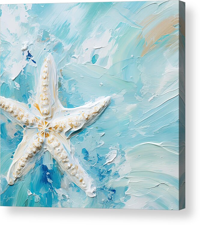 Seashell Acrylic Print featuring the painting Turquoise Starfish - Starfish Art by Lourry Legarde