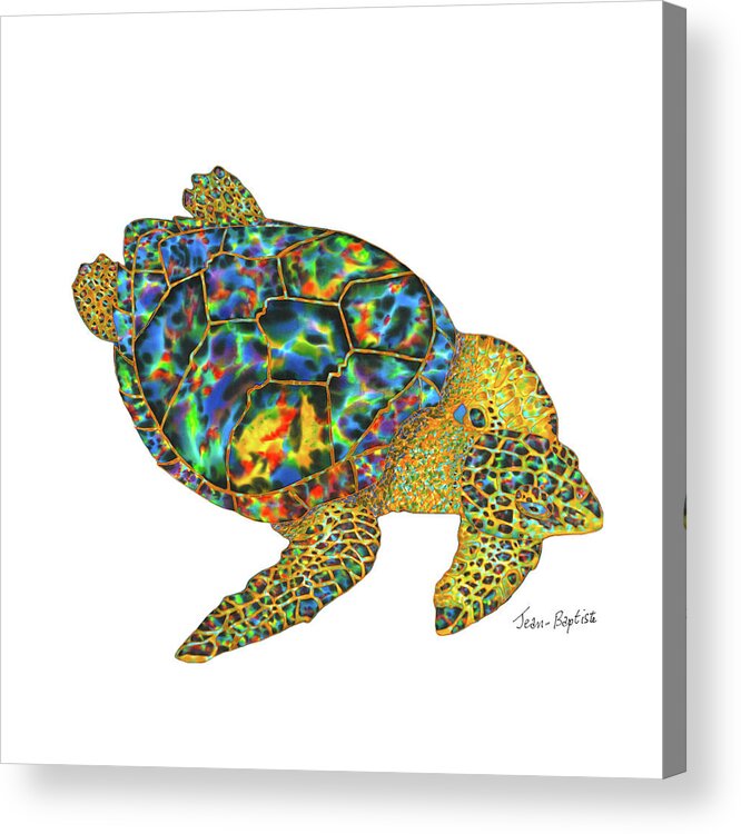  Acrylic Print featuring the painting Turtle in white background. by Daniel Jean-Baptiste
