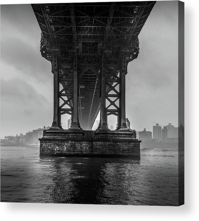 Black And White Acrylic Print featuring the photograph Under Manhattan Bridge, New York by Serge Ramelli