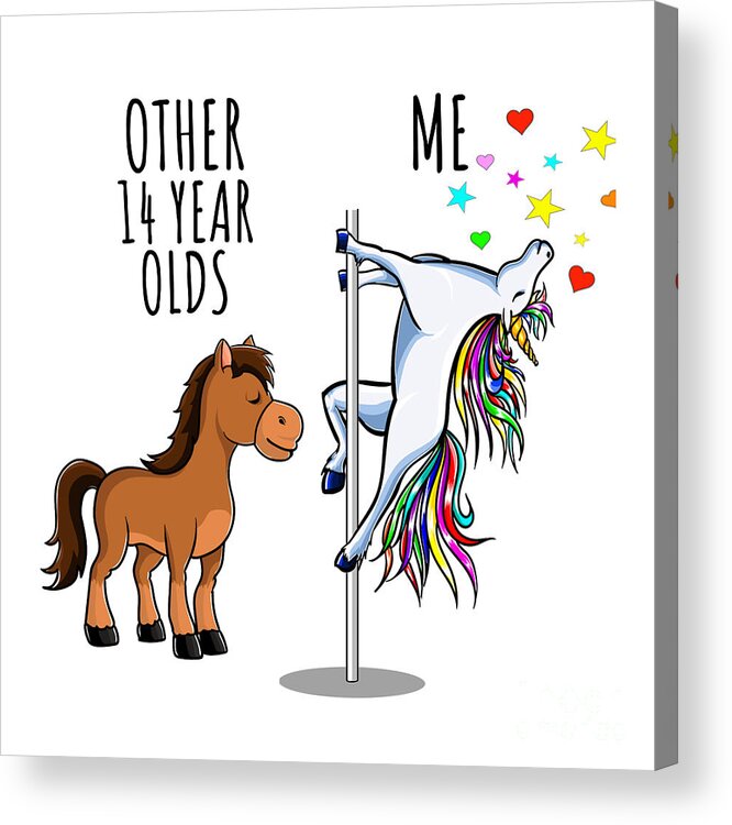 Unicorn 14 Year Olds Other Me Funny 14th Birthday Gift for Women Her Sister  Mom Coworker Girl Friend Acrylic Print by Jeff Creation - Pixels