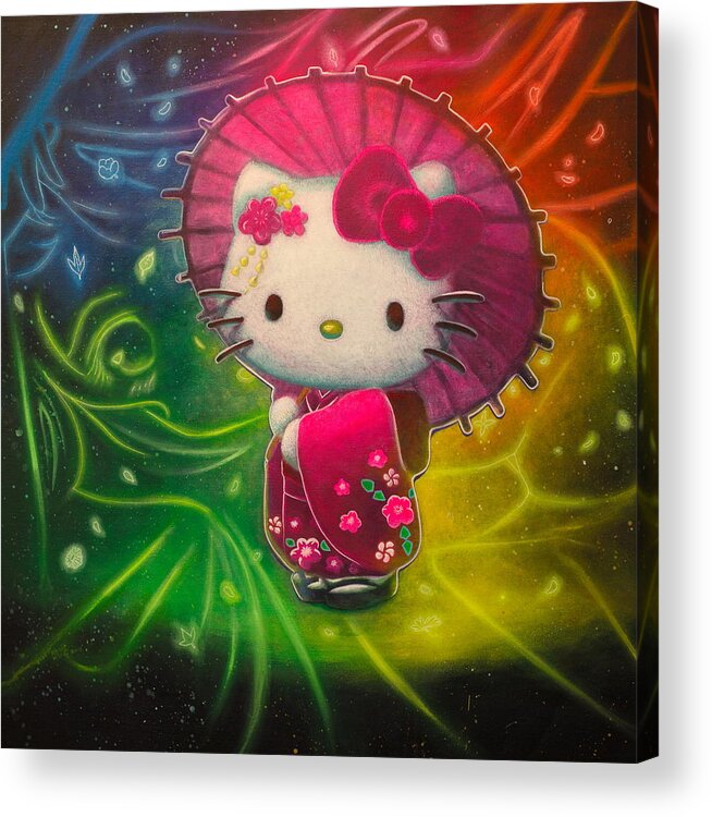 Kitty Acrylic Print featuring the painting Untitled Hello Kitty of Sanrio by Michael Andrew Law Cheuk Yui