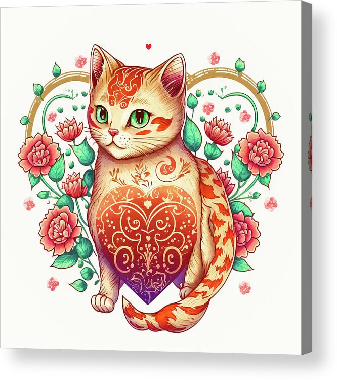 Cat Acrylic Print featuring the digital art Valentines Day Art Greetings 05 Love Cat by Matthias Hauser
