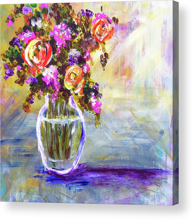  Farmhouse Acrylic Print featuring the painting Vase of Roses by Joanne Herrmann