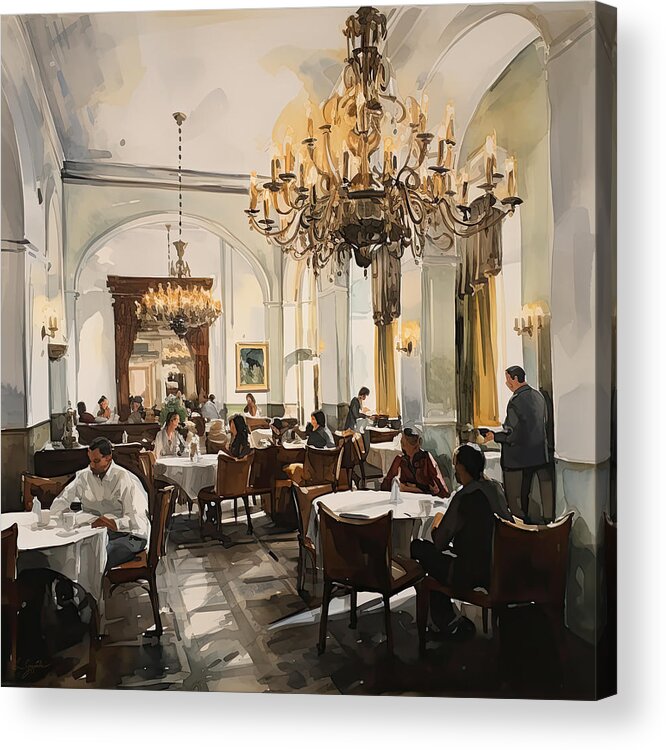 Venetian Dining Room Acrylic Print featuring the painting Venetian Dining Room - A Taste of History and Luxury in Hot Springs by Lourry Legarde