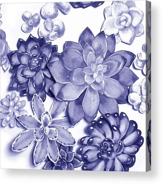 Succulent Acrylic Print featuring the painting Very Peri Purple Blue Succulent Plants Garden Watercolor Interior Art X by Irina Sztukowski