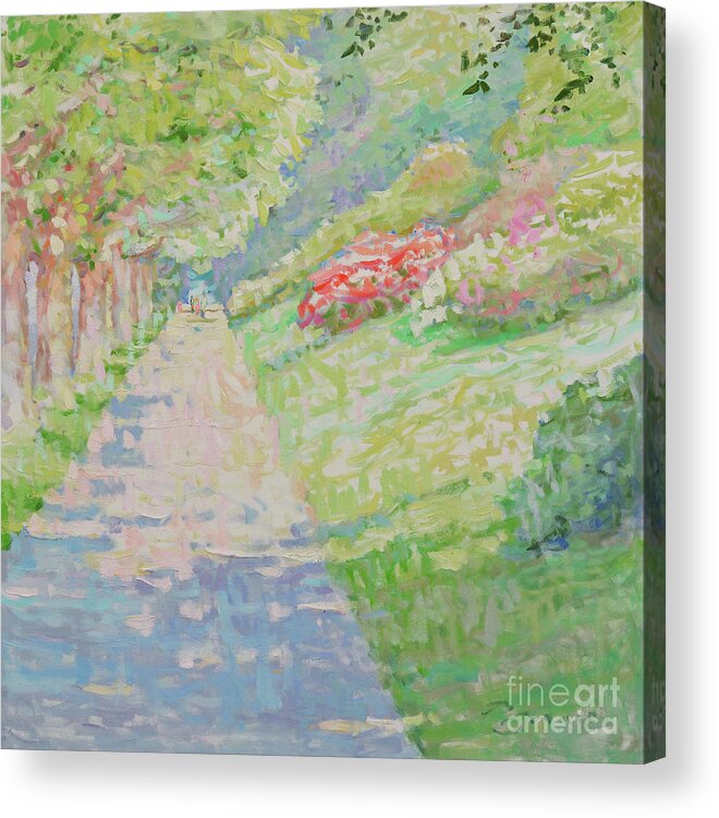 Jerry Fresia Acrylic Print featuring the painting Villa Melzi Walkway by Jerry Fresia