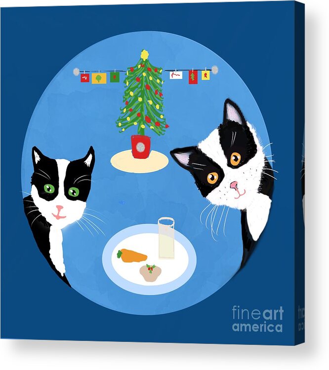 Cats Acrylic Print featuring the digital art Waiting for Santa by Elaine Hayward