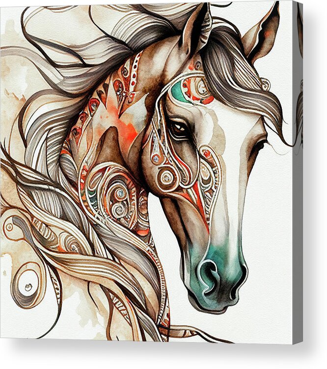 Horse Acrylic Print featuring the digital art Watercolor Animal 14 Horse Portrait by Matthias Hauser