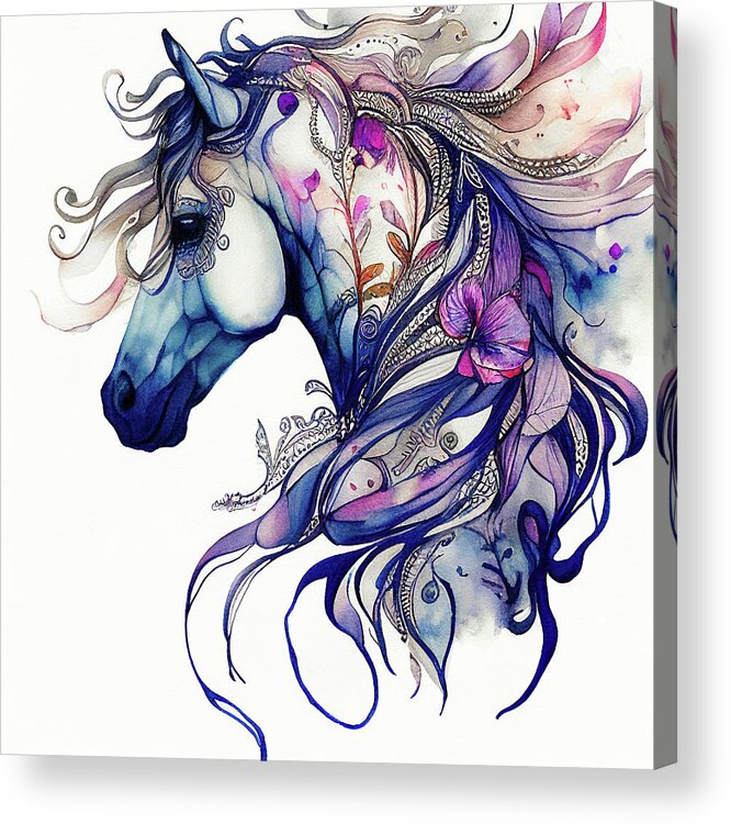 Horse Acrylic Print featuring the digital art Watercolor Animal 15 Horse Portrait by Matthias Hauser