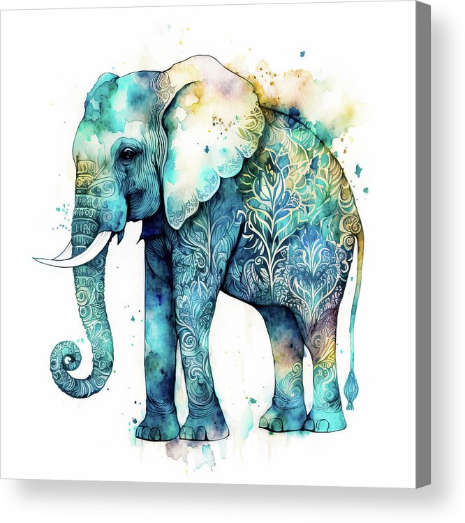 Elephant Acrylic Print featuring the digital art Watercolor Animal 71 Elephant by Matthias Hauser