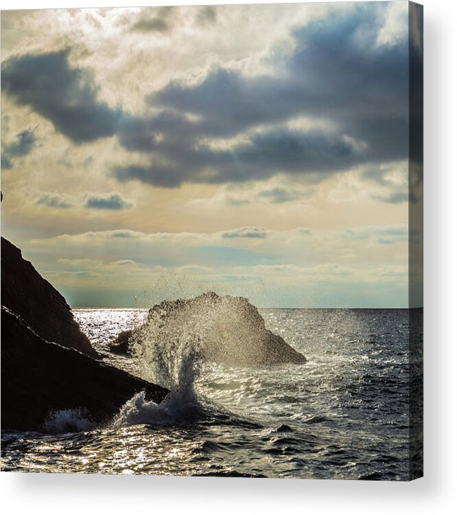 Wave Acrylic Print featuring the photograph Wave crashing on rocks by Fabiano Di Paolo