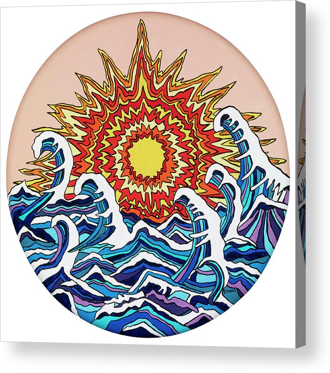 Sun Waves Ocean Acrylic Print featuring the painting Waving around the Sun by Mike Stanko