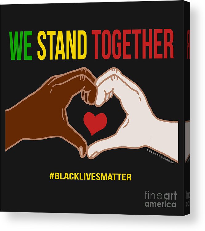 We Stand Together Acrylic Print featuring the digital art We Stand Together Heart Hands by Laura Ostrowski