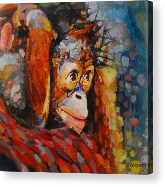 Primate Acrylic Print featuring the painting What I Saw At The Zoo by Jean Cormier
