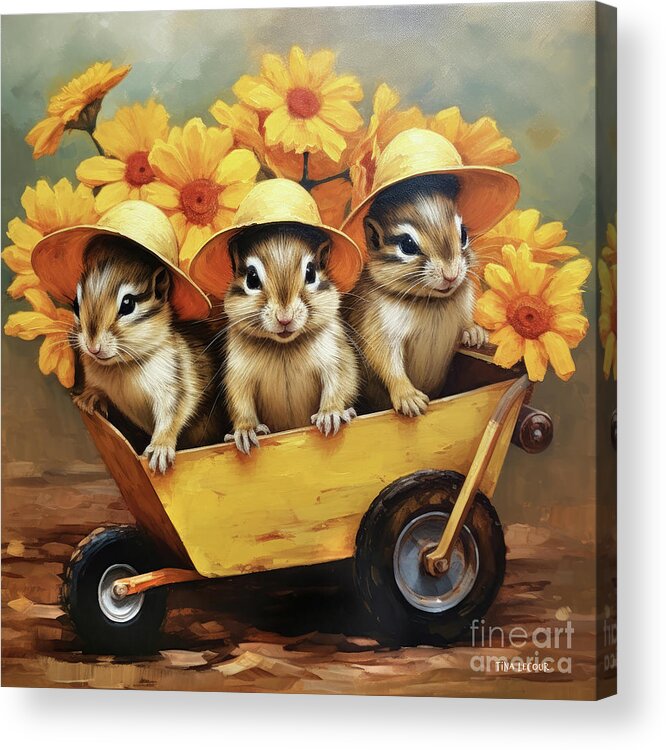 Chipmunks Acrylic Print featuring the painting Wheel Barrels Of Fun by Tina LeCour
