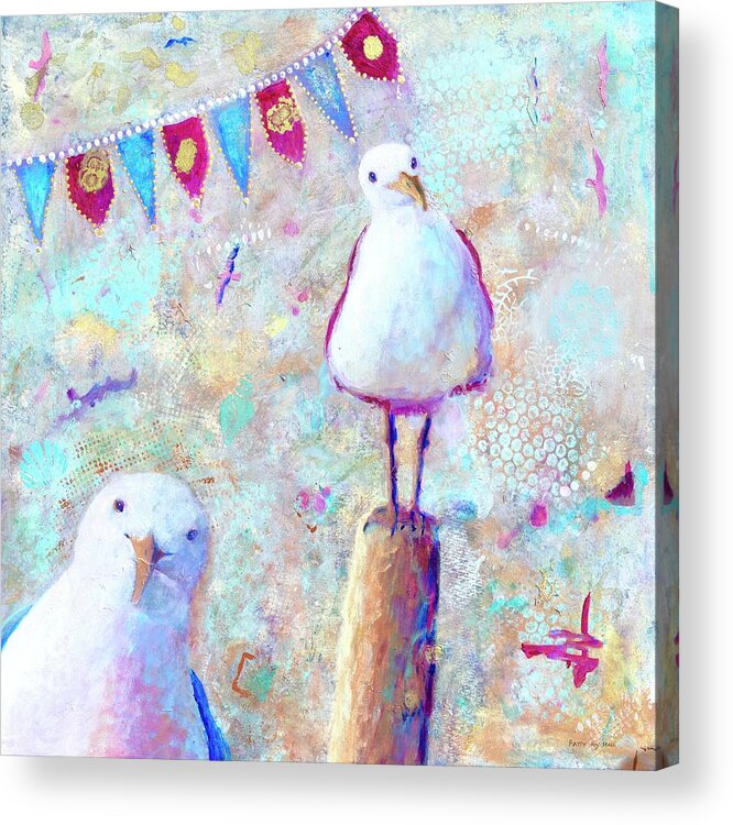 Seagulls Acrylic Print featuring the painting Whimsical Colorful Seagulls by Patty Kay Hall
