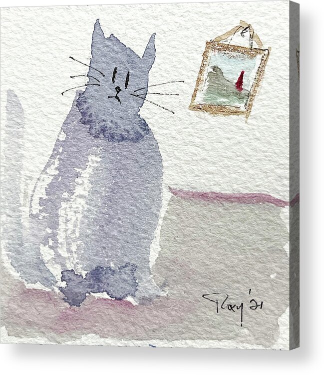 Watercolor Cat Painting Acrylic Print featuring the painting Whimsy Kitty 16 by Roxy Rich