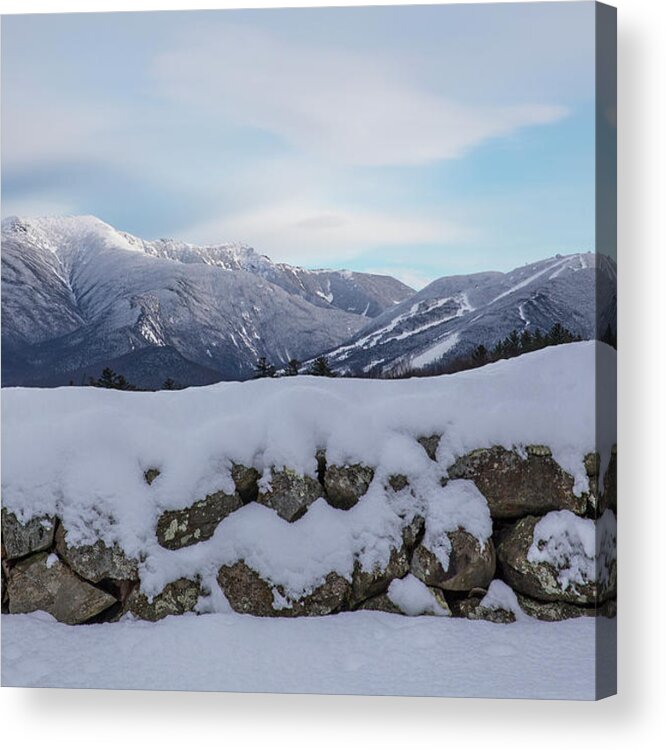 Winter Acrylic Print featuring the photograph Winter Stone Wall Sugar Hill View by Chris Whiton