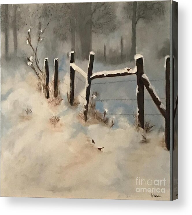 Original Art Work Acrylic Print featuring the painting Winter's Meadow - Original Oil Painting by Theresa Honeycheck