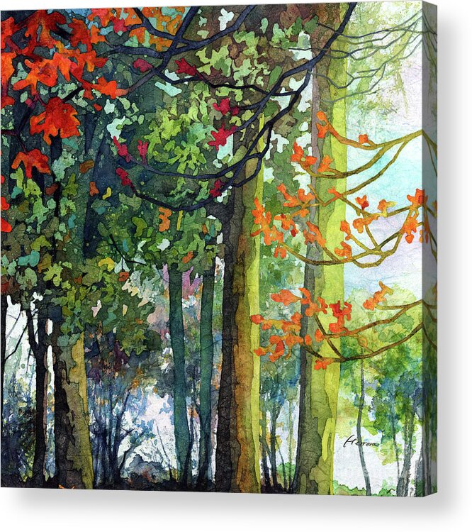 Path Acrylic Print featuring the painting Woodland Trail - Autumn Leaves by Hailey E Herrera