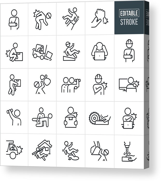 Working Acrylic Print featuring the drawing Workplace Injury Thin Line Icons - Editable Stroke by Appleuzr