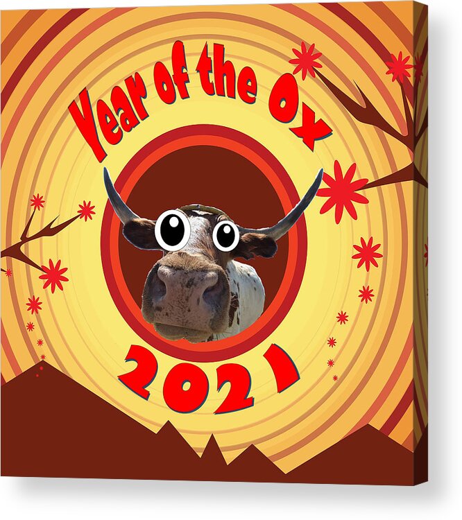 Ox Acrylic Print featuring the digital art Year of the Ox with Googly Eyes by Ali Baucom