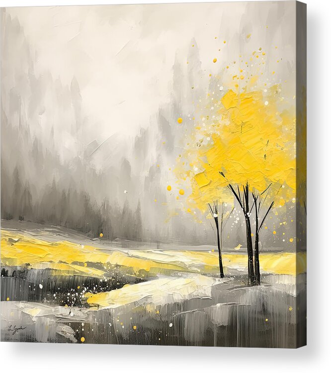 Yellow Acrylic Print featuring the painting Yellow Autumn Art - Gold Leaves Artwork by Lourry Legarde