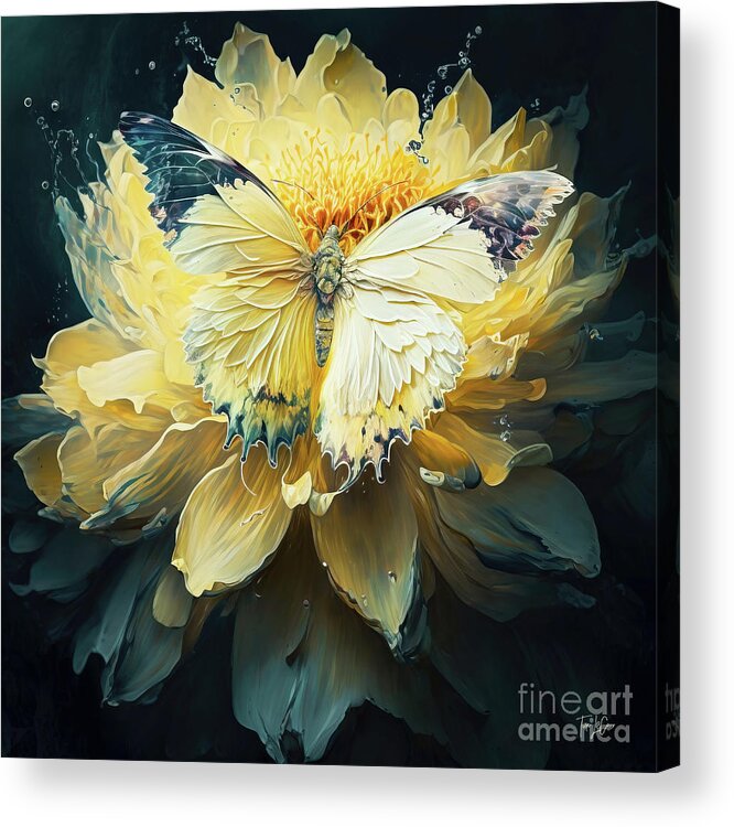 Yellow Butterfly Acrylic Print featuring the painting Yellow Butterfly Delight by Tina LeCour