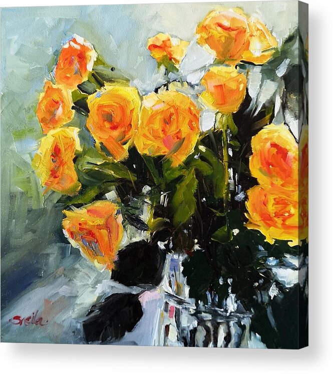 Floral Acrylic Print featuring the painting Yellow Roses by Sheila Romard