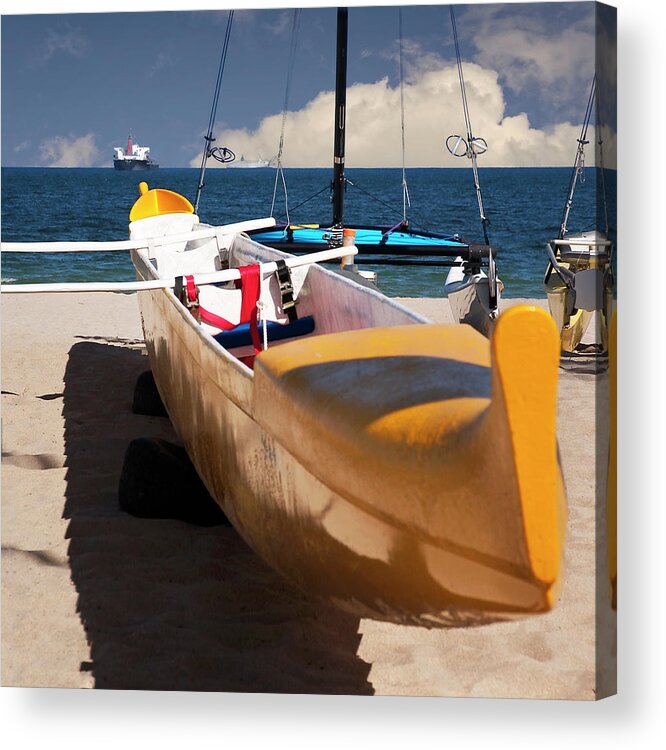 Yellow Sailboat Photo Acrylic Print featuring the photograph Yellow sailboat by Bob Pardue