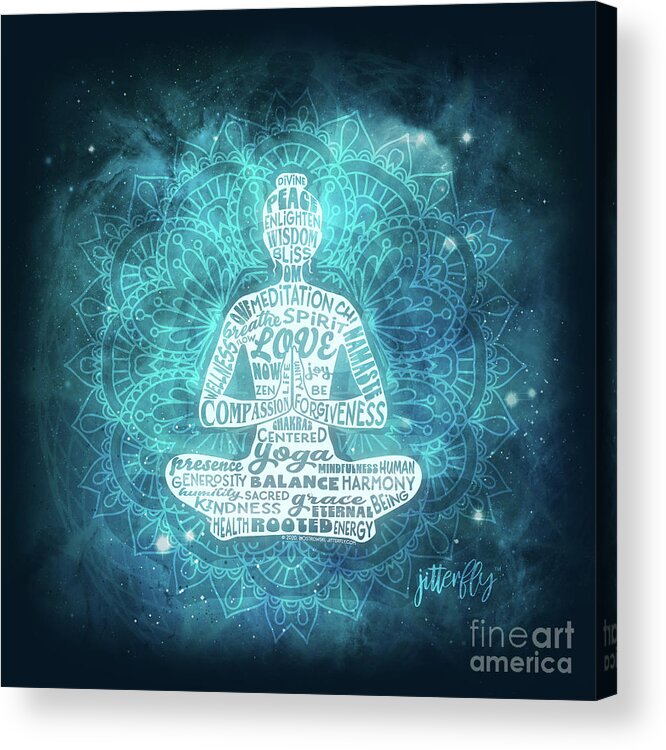 Woman Acrylic Print featuring the digital art Yoga Woman Meditating Mandala by Laura Ostrowski