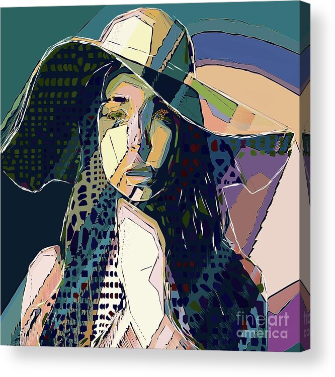 Abstract Acrylic Print featuring the digital art Young Woman With Hat - Abstract 13 by Philip Preston