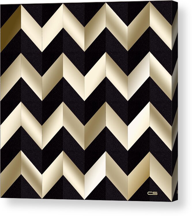 Staley Acrylic Print featuring the digital art Zig Zag Gold and Black by Chuck Staley