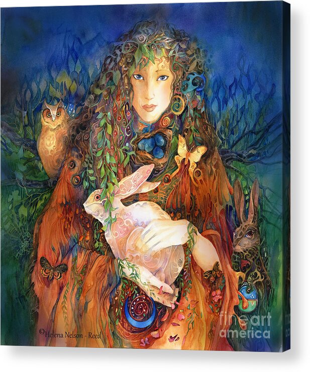 Goddess Acrylic Print featuring the painting Goddess Ostara by Helena Nelson - Reed