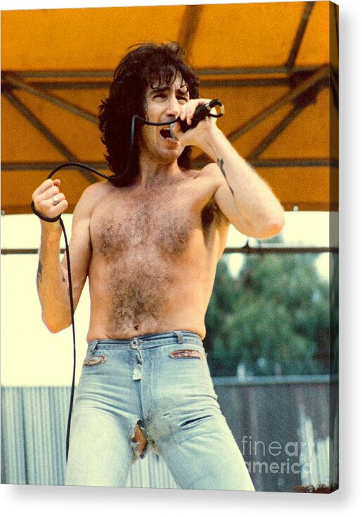 Ac/dc Acrylic Print featuring the photograph Bon Scott of AC DC at Day On The Green - July 1979 by Daniel Larsen