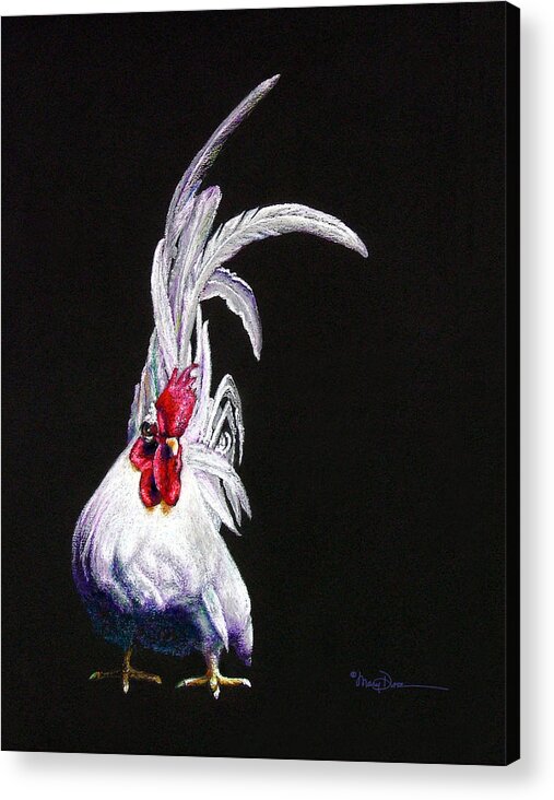 Mary Dove Art Acrylic Print featuring the pastel Japanese Rooster by Mary Dove
