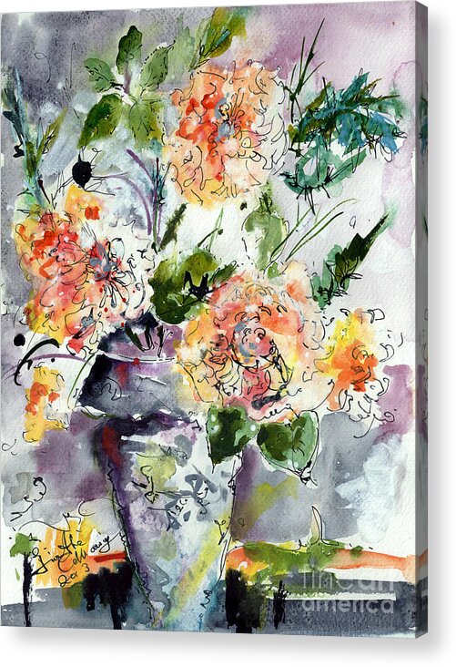 Heirloom Roses Acrylic Print featuring the painting Roses Impressionists Heirloom Watercolor Still Life by Ginette Callaway
