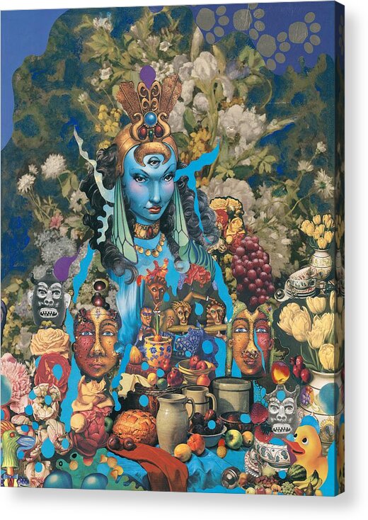  Fantasy Acrylic Print featuring the mixed media The Court of the Blue Princess by Douglas Fromm
