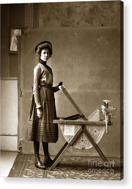 Woman Acrylic Print featuring the photograph Woman with a Pedigo Perfection Washing Machine circa 1900 by Monterey County Historical Society