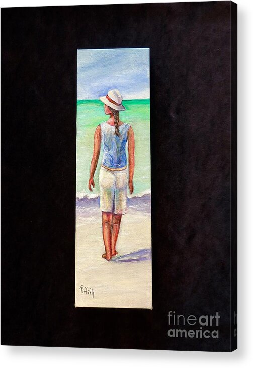 Beach Walker Acrylic Print featuring the painting Beach girl by Patricia Piffath