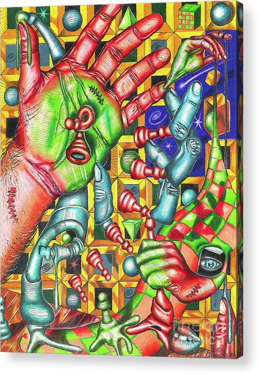 Chess Acrylic Print featuring the drawing The Quantum Mechanics of Chess and Life by Justin Jenkins